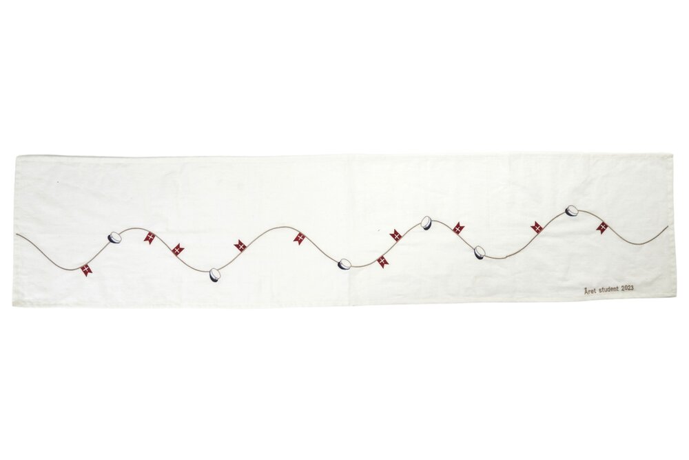 Bordløber med blå studenterhuer - 35x160cm